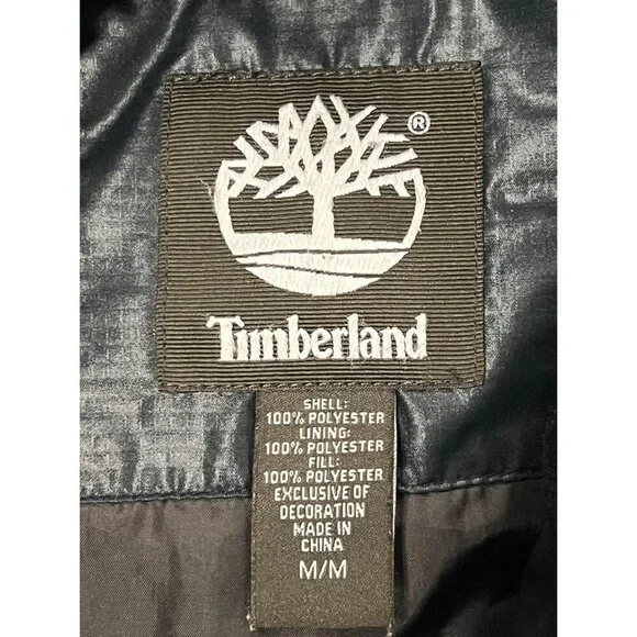 Timberland Men Blue Quilt Puffer Vest Medium Snap Button Pockets Sleeveless EUC - Picture 9 of 10